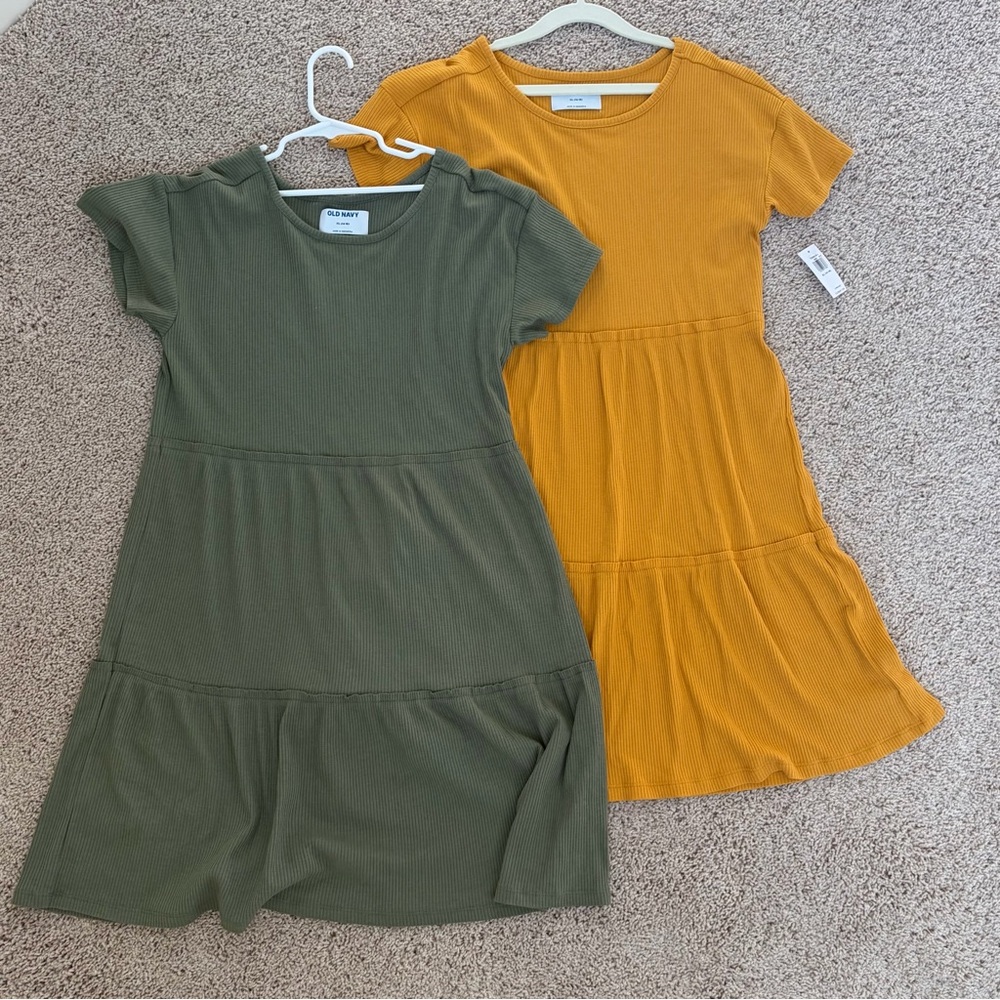 Old Navy Olive Green Dress and Mustard Yellow Kids Dress Size 14-16